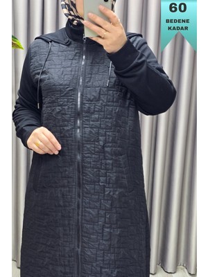 Elmas Tesettür Kadın Giyim Büyük Beden Kapşonlu Polarlı Kapitone Kap