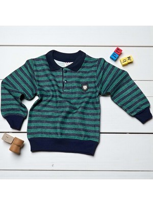 Yakalı Çizgili Iki Iplik Örme Sweatshırt  - YKT001-YEŞIL-5 Yaş Yeşil