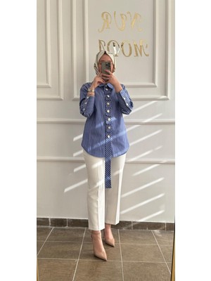 Nur Moda Çizgili Gömlek Tunik