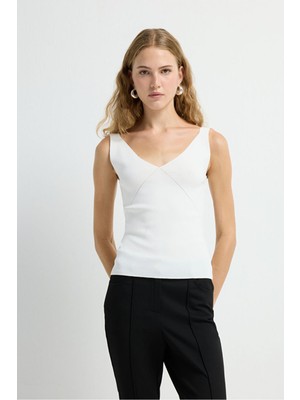 Adl V Yaka Triko Bluz Kemik 11545821000