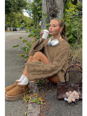 Madmext Vizon Bisiklet Yaka Örgü Desen Kadın Triko Kazak MG2601