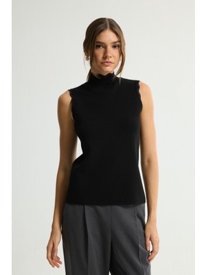 Love My Body Kolsuz Dik Yaka Triko Bluz Siyah 115L9633000