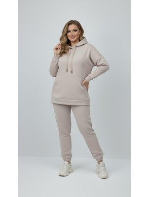 Moda Xlarge Kadın Büyük Beden Uzun Kollu Üç Iplik Şardonlu Lastik Paça Eşofman Takımı 8230