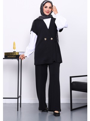 İmaj Butik Siyah Yelek Pantolonlu Cupra Modal Takım