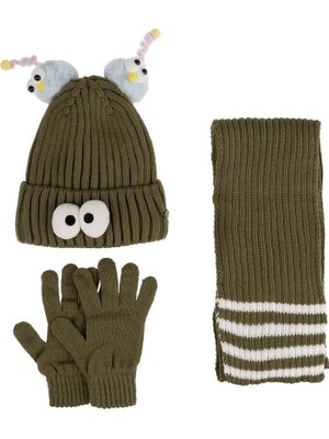 Budi Kitti Çocuk Kız Atkı Bere Eldiven Takım (4-8 Yaş) K24170-09 Yeşil