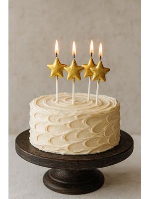 Gold 4'lü Yıldız Pasta Mumu Çubuklu Doğum Günü Pasta Mumu