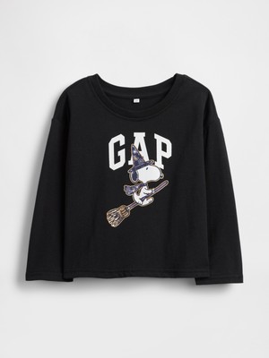 Gap Kız Bebek Siyah Snoopy Halloween Logo T-Shirt