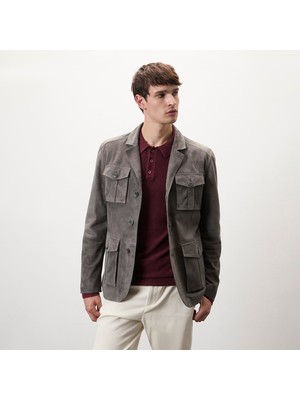 Desa Nicolie Gri Erkek Süet Safari Ceket