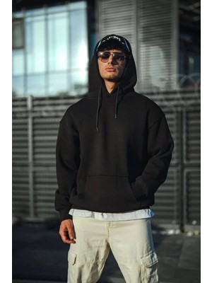 Rawea Fashion Üç Iplik Penye Kapşonlu Basic Sweatshirt - Siyah