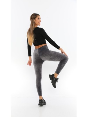 Toparlayıcılı Kadife Tayt Gri