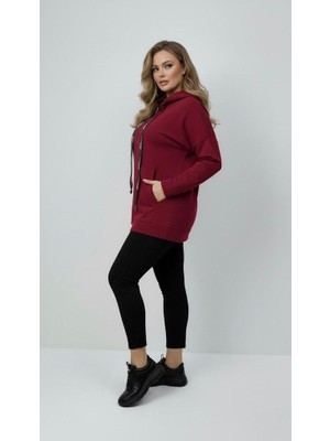 Moda Xlarge Kadın Büyük Beden Uzun Kollu Kapüşonlu Fermuar Detaylı Sweatshirt 2007