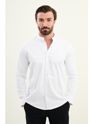 MCR Düz Slim Fit Hakim Yaka Uzun Kollu Erkek Gömlek
