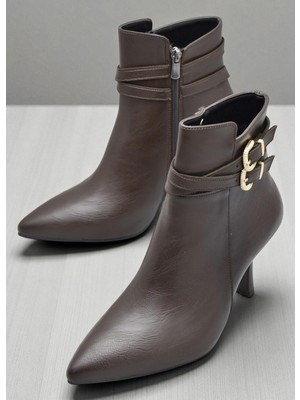 Ispartalılar 569F Günlük Fermuarlı Kadın Topuklu Bot Ayakkabı İnce Topuk Klasik Topuklu Kadın Bot