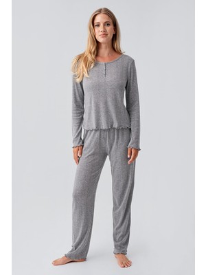 Artış Collection Uzun Kollu Ajurlu Düğmeli Esnek Pamuklu Pijama Takım 18213