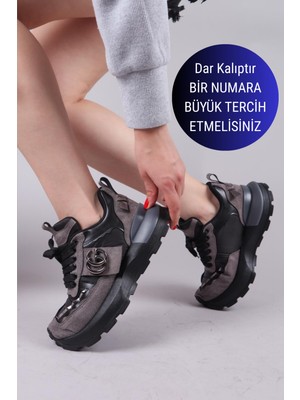 Birikon REPS Tokalı Süet Paraşüt Garnili Sneakers SİYAH