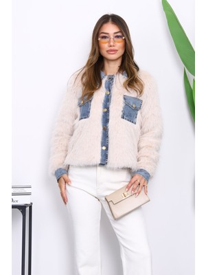 İmaj Butik Bej Kot Detaylı Cepli Kürk Ceket