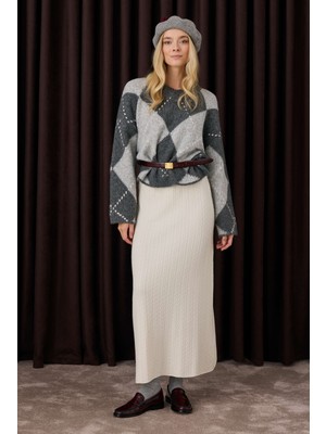 Dokulu Triko Etek Ekru