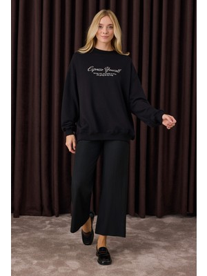 Fitilli Triko Pantolon Siyah