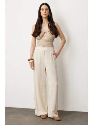 Accort Bol Paça Viskon Pantolon-Taş