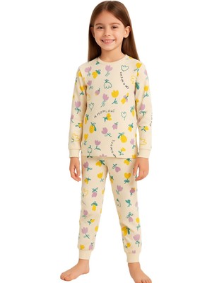 Zuzunga Magnifi Ove Yazılı Lale Baskılı Kız Çocuk Pijama Takımı