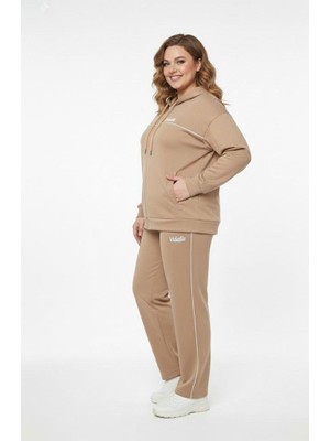 Kadın Büyük Beden Uzun Kollu Modal Kumaş Kapüşonlu Eşofman Takımı 8220-26 (4338K)