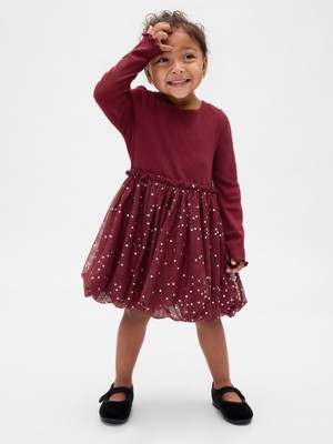 Gap Kız Bebek Bordo Mixed Media Bubble Elbise Şık Stil ile Özel Olaylar İçin Tasarlandı