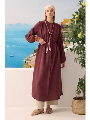 Uzun Müslin Gömlek Bordo