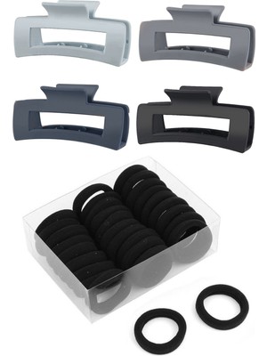 H&E Design Kadın 4'lü Xl Mandal + 50'li Siyah Lastik Toka Seti