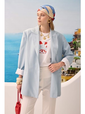 Modal Bol Kesim Blazer Ceket Bebe Mavi