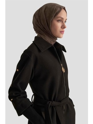 Armine Ribanalı Kaşe Manto 25KT1709 Siyah