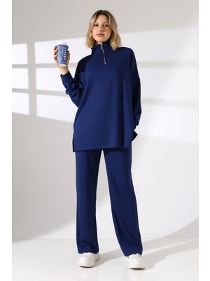 Lubiti MODAL KUMAŞ DİK YAKA YARIM FERMUARLI TESETTÜR İKİLİ ALT/ÜST TAKIM BÜYÜK BEDEN