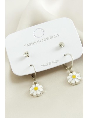 Fantastik Store 4 Adet Papatya Taşlı Mineli Halka Küpe