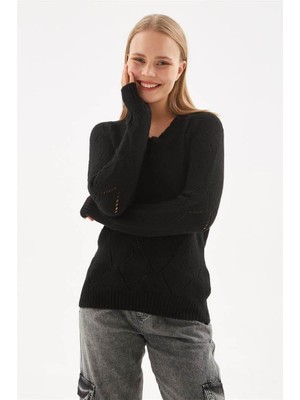 Fashion Friends V Yaka Ajurlu Kazak Siyah