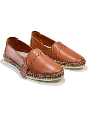 Lucid Kadın Delik Desenli Taba Renk Hakiki Deri Babet