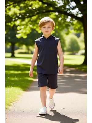 PayBuy Erkek Çocuk Kapüşonlu Kolsuz Atlet ve Şort Takımı Konforlu Günlük Giyim Kaliteli Şık Rahat