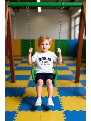 FRM Erkek Çocuk Günlük Pamuklu Brooklyn Baskılı T Shirt ve Şort Kombinasyonu Kaliteli Şık Rahat