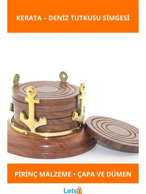 Letsii Ahşap Pirinç Çapalı Dekoratif Bardak Altı 6 Adet Set