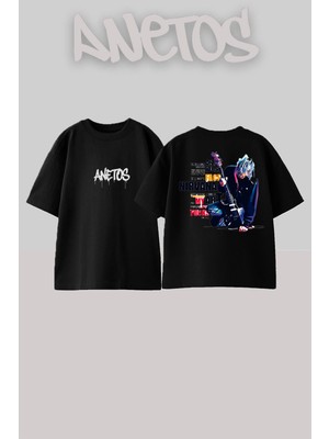 Anetos Nirvana 2 Tasarım Sırt Baskılı Pamuk Siyah Oversize T-Shirt