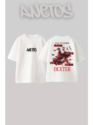 Anetos Dexter 4 Tasarım Sırt Baskılı Pamuk Beyaz Oversize T-Shirt