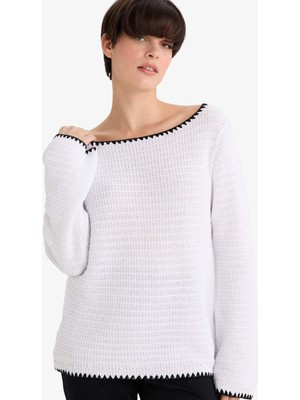 DeFacto Regular Fit Kayık Yaka Ajurlu Triko Kazak G3316AX25AU