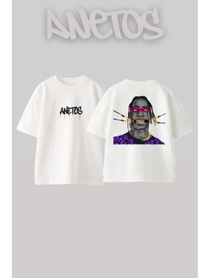 Anetos Travis 1 Tasarım Sırt Baskılı Pamuk Beyaz Oversize T-Shirt