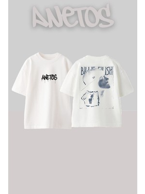 Anetos Billie Eilish 13 Tasarım Sırt Baskılı Pamuk Beyaz Oversize T-Shirt