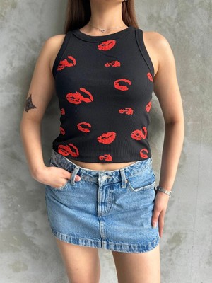 Femina Trendy Öpücük Baskılı Bluz