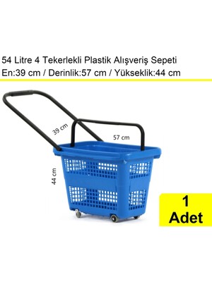 Akdenizpos Tekerlekli Plastik Market Alışveriş El Sepeti 54 Litre Mavi 1 Adet