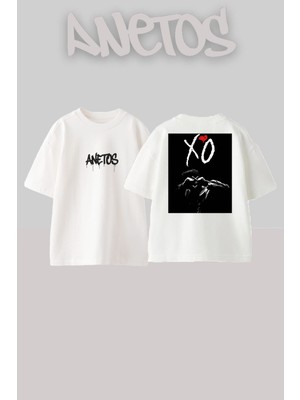 Anetos The Weeknd 21 Tasarım Sırt Baskılı Pamuk Beyaz Oversize T-Shirt