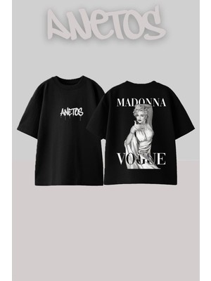 Anetos Madonna 19 Tasarım Sırt Baskılı Pamuk Siyah Oversize T-Shirt