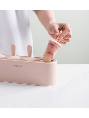 Ditmo 4 Bölmeli Pembe Silikon Dondurma Kalıbı - BPA İçermeyen Sağlıklı Ev Yapımı Meybuz ve Dondurma Seti
