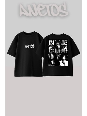 Anetos Billie Eilish 10 Tasarım Sırt Baskılı Pamuk Siyah Oversize T-Shirt