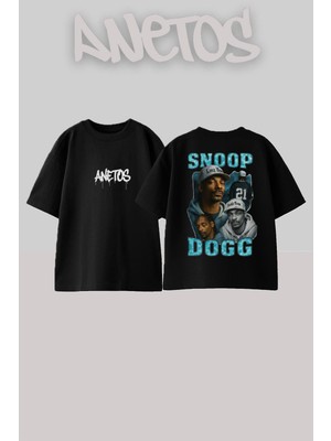 Anetos Snoop Dogg Tasarım Sırt Baskılı Pamuk Siyah Oversize T-Shirt
