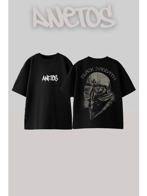 Anetos Black Sabbath 18 Tasarım Sırt Baskılı Pamuk Siyah Oversize T-Shirt